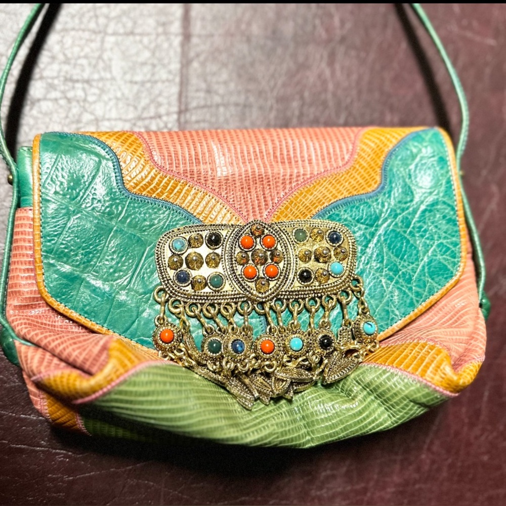Vintage Sharif USA Multi-colore Leather Shoulder Crossbody
